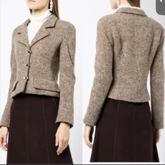 Chanel Vintage Taupe Wool Blend Tweed Jacket SZ FR 38 - Picture 2 of 14